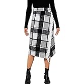 Womens Fringed Plaid Midi Skirt Warm Wool Wrap Skirt Fall Winter A Line Tartan Dress (Grey-XL)