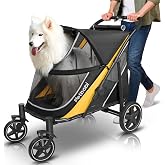 Petbobi Dog Stroller for Large Medium Dogs up to 80 lbs,  Dual Entry | Foldable, One-Foot Brake, All Terrain 360 Swivel Front Wheel, Heavy Duty Air Mesh Wagon, Low Step-In for Senior Pets