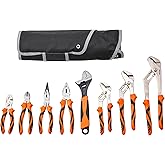 VEVOR 8-Piece Pliers Set, High Carbon Steel - 12", "10", "8" Groove & Linesman's Pliers & Adjustable Wrench & Tool Bag
