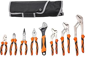 VEVOR 8-Piece Pliers Set, High Carbon Steel - 12", "10", "8" Groove & Linesman's Pliers & Adjustable Wrench & Tool Bag