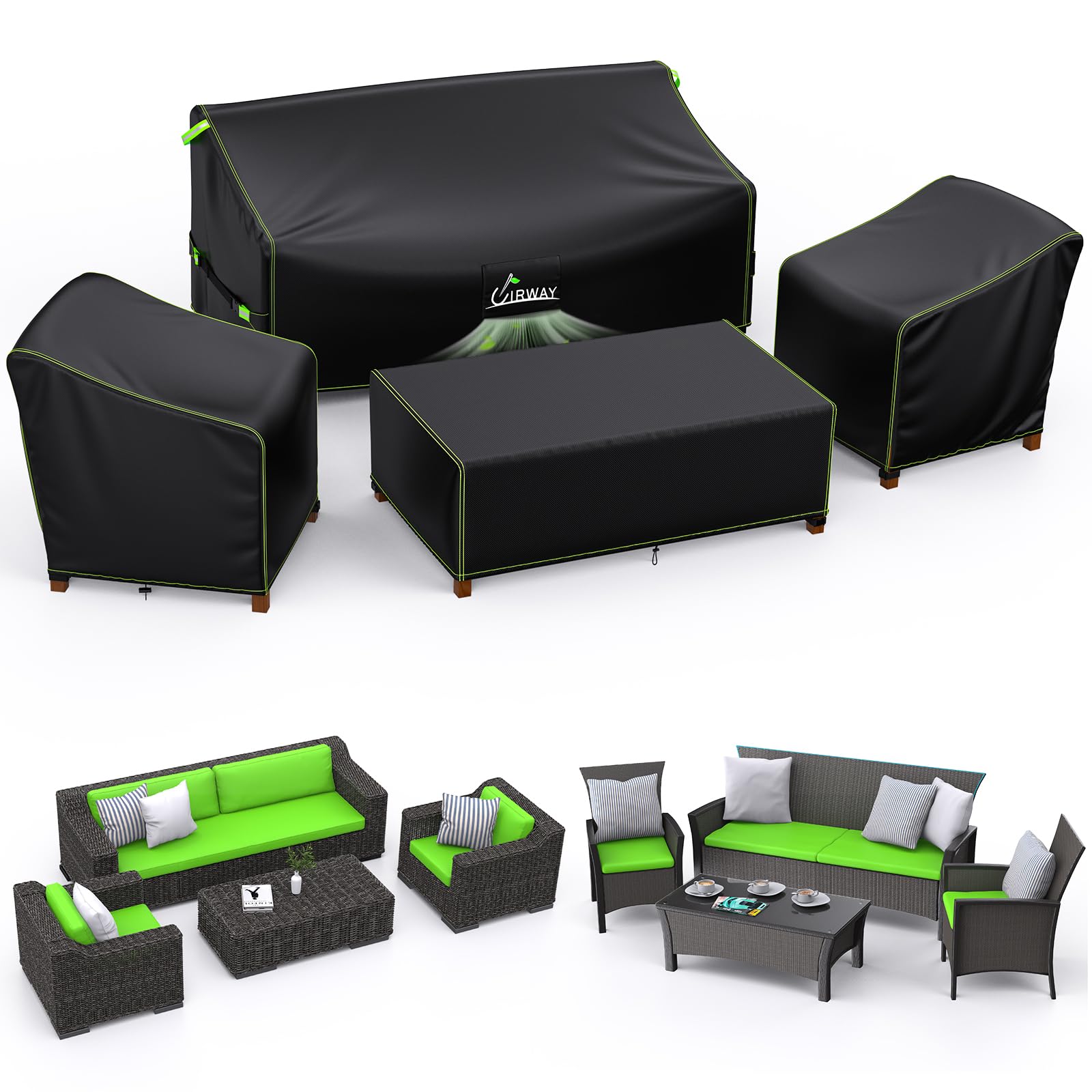 Photo 1 of UIRWAY Outdoor Furniture Covers Waterproof 4 Piece, Patio Furniture Covers 4 Piece Set, Heavy Duty Patio Furniture Set Covers with Windproof Buckle Strap and Drawstring, Black, Large