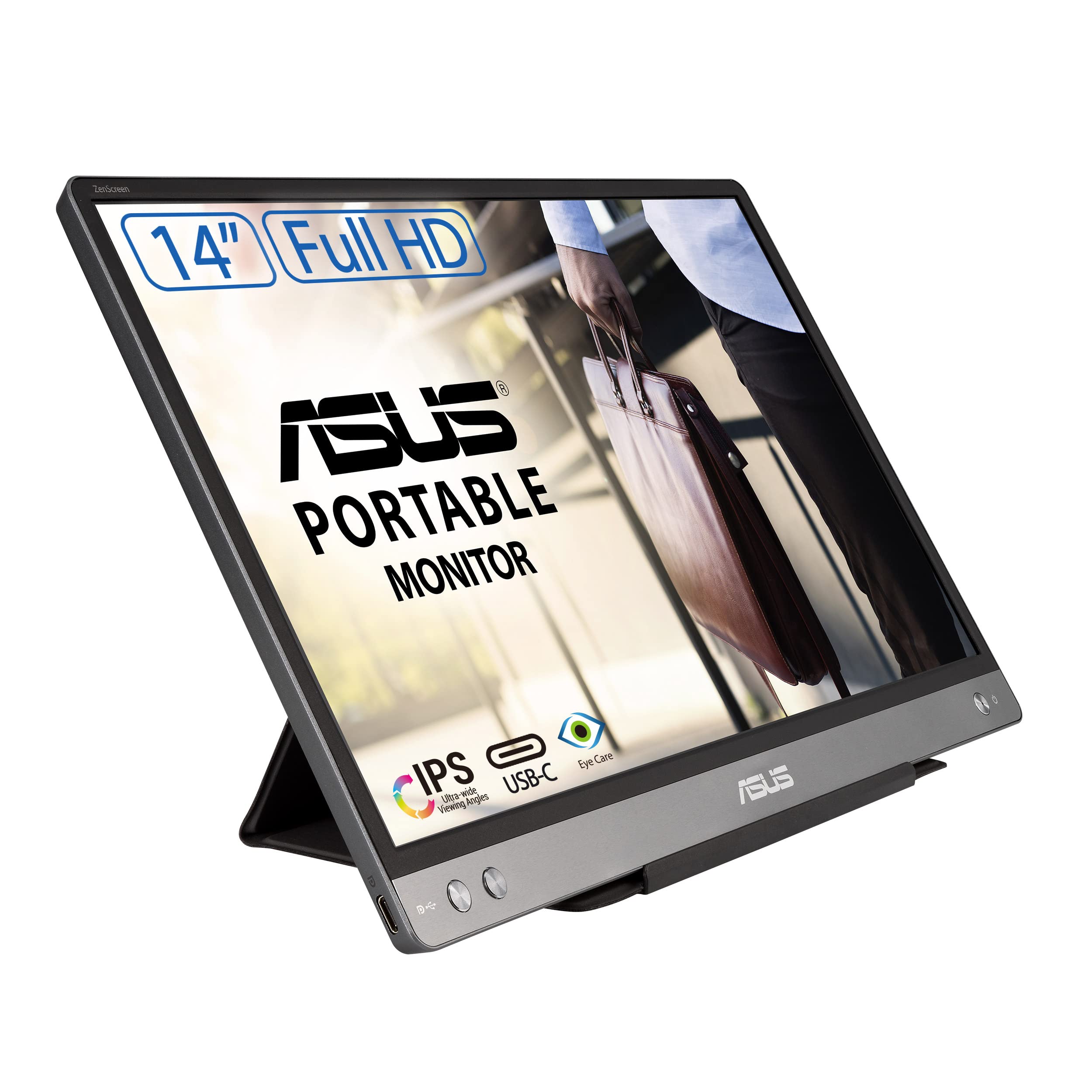 ASUS ZenScreen Monitor Portatile 14” 1080P FHD (MB14AC) - Monitor da viaggio IPS USB-C e USB 3.0, Anti-sfarfallio, Filtro Luce Blu, Smart Cover, Monitor Esterno per Laptop e Macbook