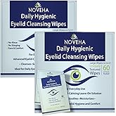 NOVEHA 120Pcs Daily Hygienic Eyelid & Lash Wipes | 120 Individually Wrapped Cleansing Eyelash Wipes - For Blepharitis & Itchy Eyes, Demodex and Natural Makeup Remover & Daily Cleanser (2 Pack)