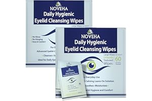 NOVEHA 120Pcs Daily Hygienic Eyelid & Lash Wipes | 120 Individually Wrapped Cleansing Eyelash Wipes - For Blepharitis & Itchy Eyes, Demodex and Natural Makeup Remover & Daily Cleanser (2 Pack)