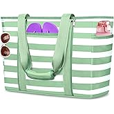 TEUEN Extra Large Beach Bags for Women, Waterproof Sandproof Beach Tote Bag Foldable Swim Pool Bag with Zipper and Wet Pocket