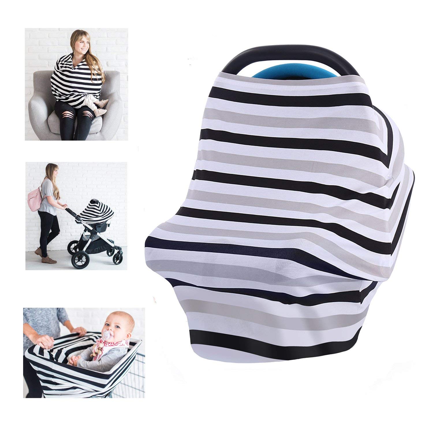 Multi-Use Organic Cotton Lycra Nursing Breastfeeding Cover Baby Car Set Cover Canopy Shopping Cart Cover Swaddle Blanket for Infants Newborns Toddlers Shower Gift