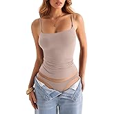 EasyGala Womens Double Lined Square Neck Tank Tops Adjustable Spaghetti Strap Camisole Y2K Going Out Cami Shirt