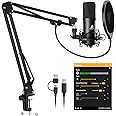 MAONO Podcast Microphone, USB Computer Mic for PC with Software, Boom Arm and Shock Mount for Singing, Recording, Streaming, Gaming, YouTube (AU-A04E) Black