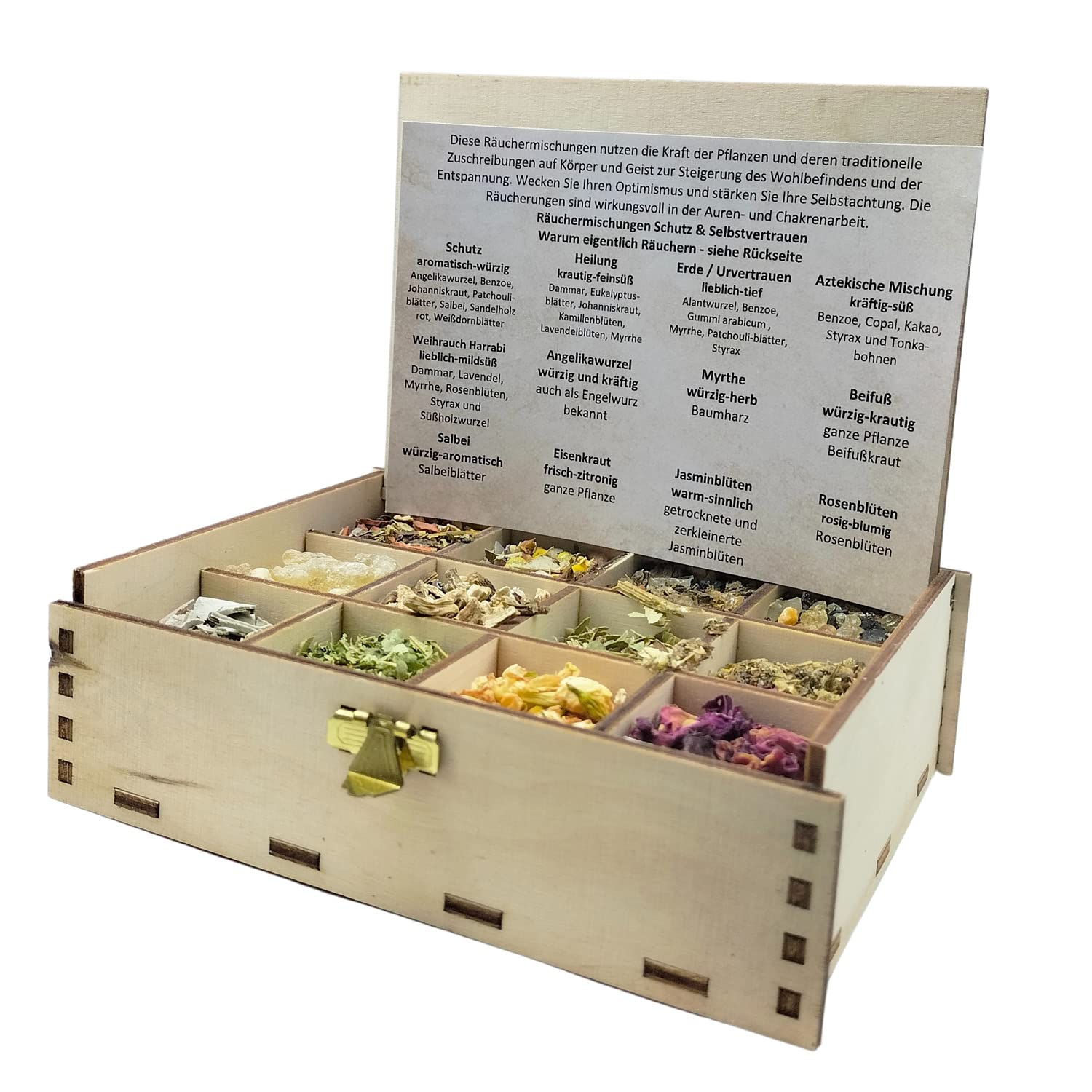 Heilkräuter Manufaktur Smoking Box Gift Box with 12 Types of Incense Mixtures Protection & Confidence, 14 x 10 x 4 cm — image 1