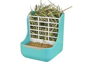 STKYGOOD 2 in 1 Food Hay Feeder for Guinea Pig, Rabbit Feeder, Indoor Hay Feeder for Guinea Pig, Rabbit, Chinchilla, Feeder Bowls Use for Grass & Food (Blue)