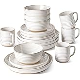 LE TAUCI Dinnerware Sets 16 PCS, Stoneware Plates and Bowls Set, House Warming Wedding Present, Serve for 4 (10" Dinner Plates + 8" Salad Dish + 28 oz Cereal Bowl+12oz coffee mugs) x 4, Arctic White