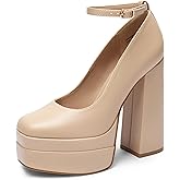 DREAM PAIRS Women's Platform High Heels Closed Toe Chunky Block Pumps Square Toe Ankle Strap Dress Fashion Party Y2K Shoes
