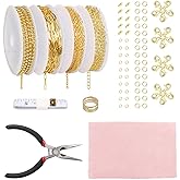 Fesorsi Gold Chain for Jewelry Making, 29.5ft 4 Style Steel Jewelry Chain, Electroplating Process, for DIY Necklace Chains, Tassel Pendants, with Jump Ring, Lobster Clasp, Pliers
