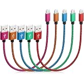 USB C Cable Short 1ft 5-Pack, Braided USB A to Type C Fast Charging Cord | Data Transfer, Multi Color, Bulk