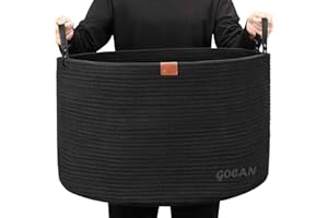 GOCAN Extra Large Storage Laundry Basket 22" X 22"X 14" Cotton Rope Woven for Blanket Basket with Handles for Living Room Toys Storage XXXL (Pure Blk)