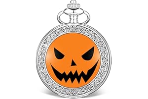 Siifert 2025 Halloween Pocket Watch with Chain Gift for Men Autumn Vintage Quartz Women Trick or Treat Watch for Party Favor