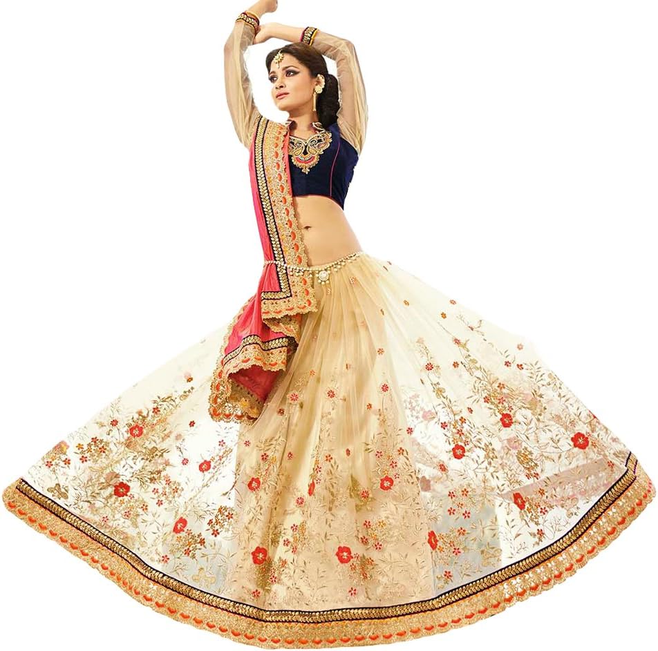 Shree Designer Sarees Women's Cream and Coral Pink Color Saree