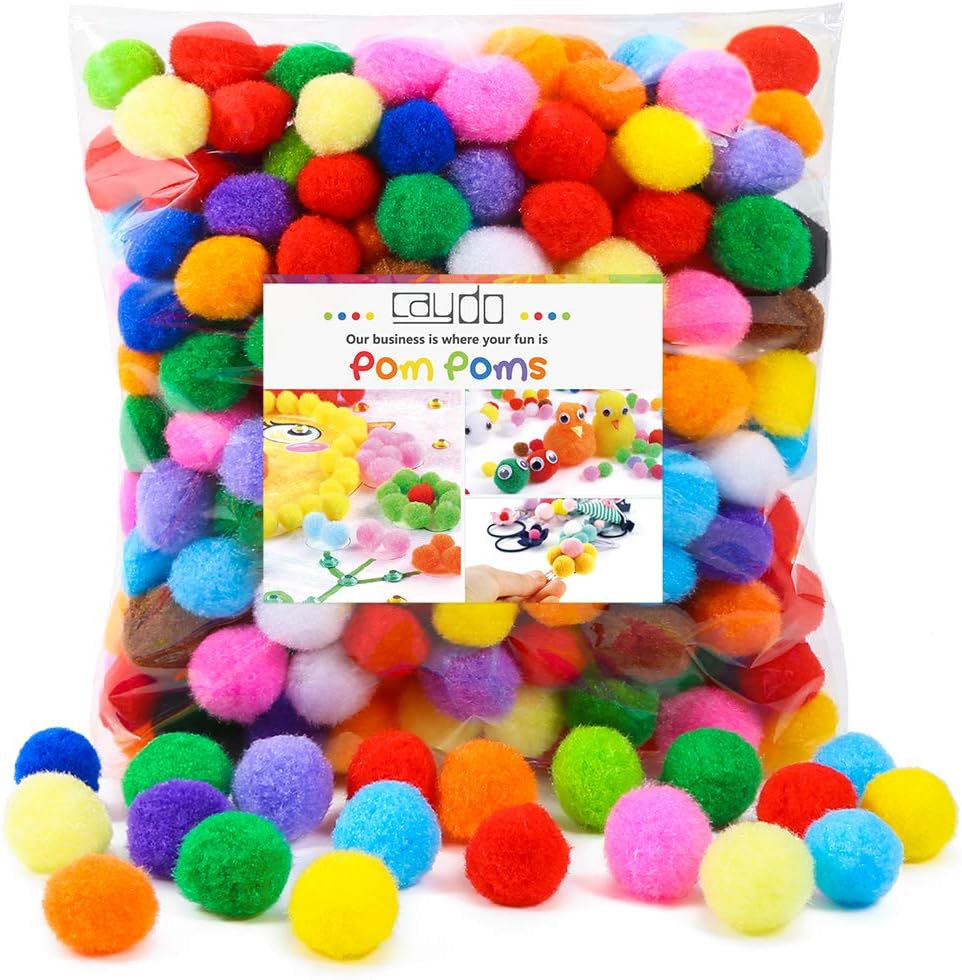 Caydo 300 Pieces 1 Inch Assorted Pompoms Multicolor Arts and Crafts Pom Poms Balls for DIY Art Creative Crafts Decorations