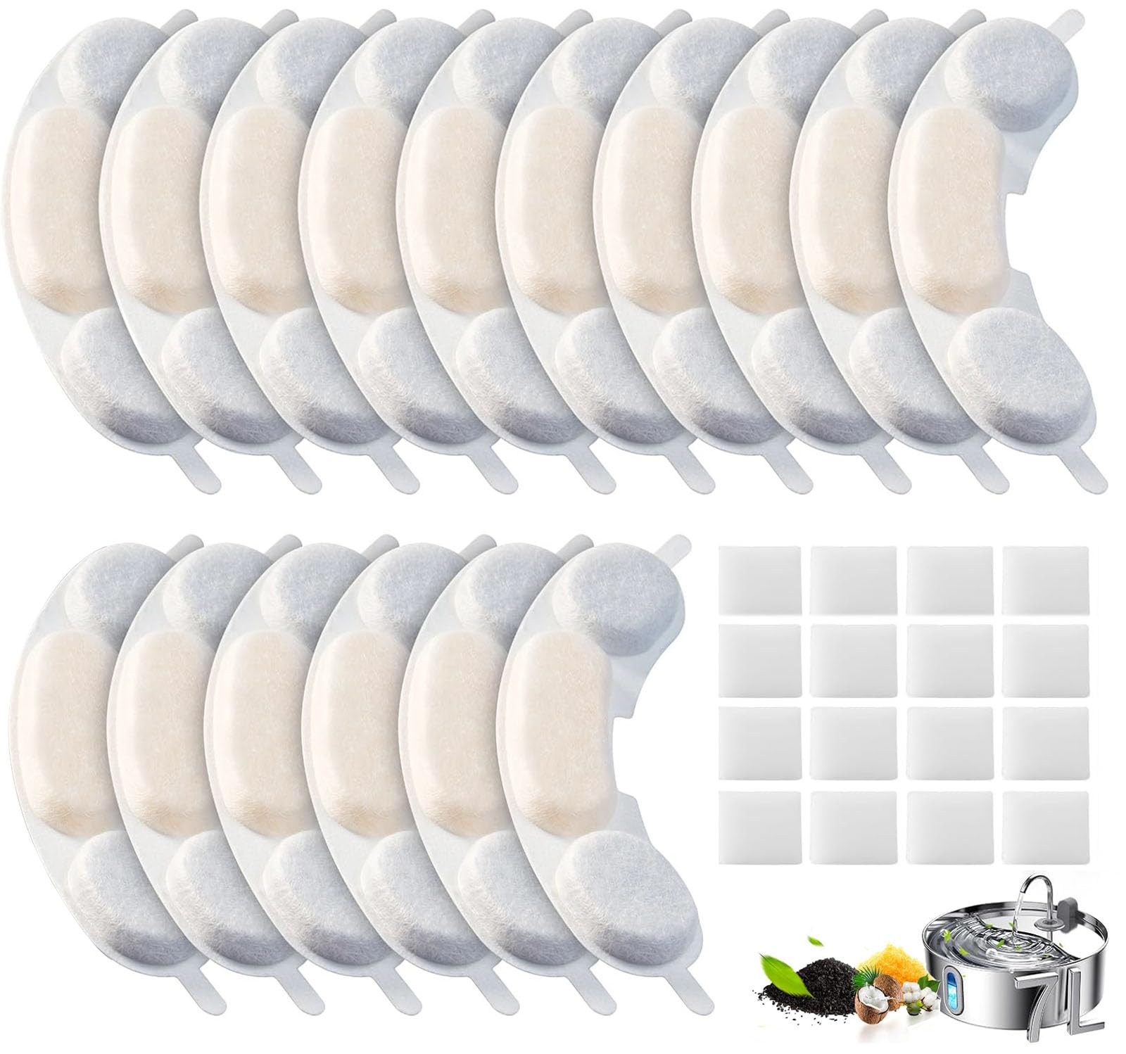 Photo 1 of 16 Pack Dog Water Replacement Filters Compatible with Smartoo 7L / 236oz / 1.8Gal Stainless Steel Dog Water Fountain, Pet Dog Fountain Filter Replacement,16 Filters + 16 Sponge