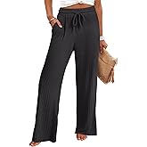 ANRABESS Womens Ribbed Knit Lounge Pajama Pants Soft Fuzzy Comfy Straight Leg Drawstring Fall Loose Pj Bottoms with Pockets