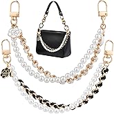 YALOJE 2pcs Pearl Flower Purse Bag Chain, Metal Double Chain Handbag Extender Straps for Women, Elegant Bag Charm Decoration Short Handle Replacement for Shoulder Crossbody Bags - White, Black