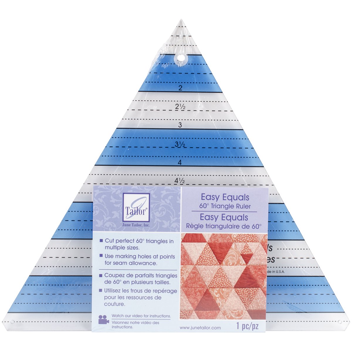 June Tailor JT-1731 Easy Equilaterals Ruler, PETG Plastic, 1 8.5",White,blue