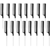Boao 16 Pack Rat Tail Comb Set Salon Hair Stylists Foiling Parting Combs with Stainless Steel Tail Pin Carbon Fiber Heat Resi