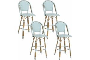 knocetx Outdoor Bar Stools Set of 4 Rattan 30" Bar Height Stools Metal Modern Bar stools with Back Bamboo Print Finish Aluminum French Bar Chairs for Outdoor Patio Kitchen Island (Light Green, 4PCS)