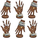MOOCA 6-Piece Wooden Hand Form Jewelry Display Set - 2-Way Design for Wall Hanging or Standalone Mannequin Finger Hand Display, Brown Color