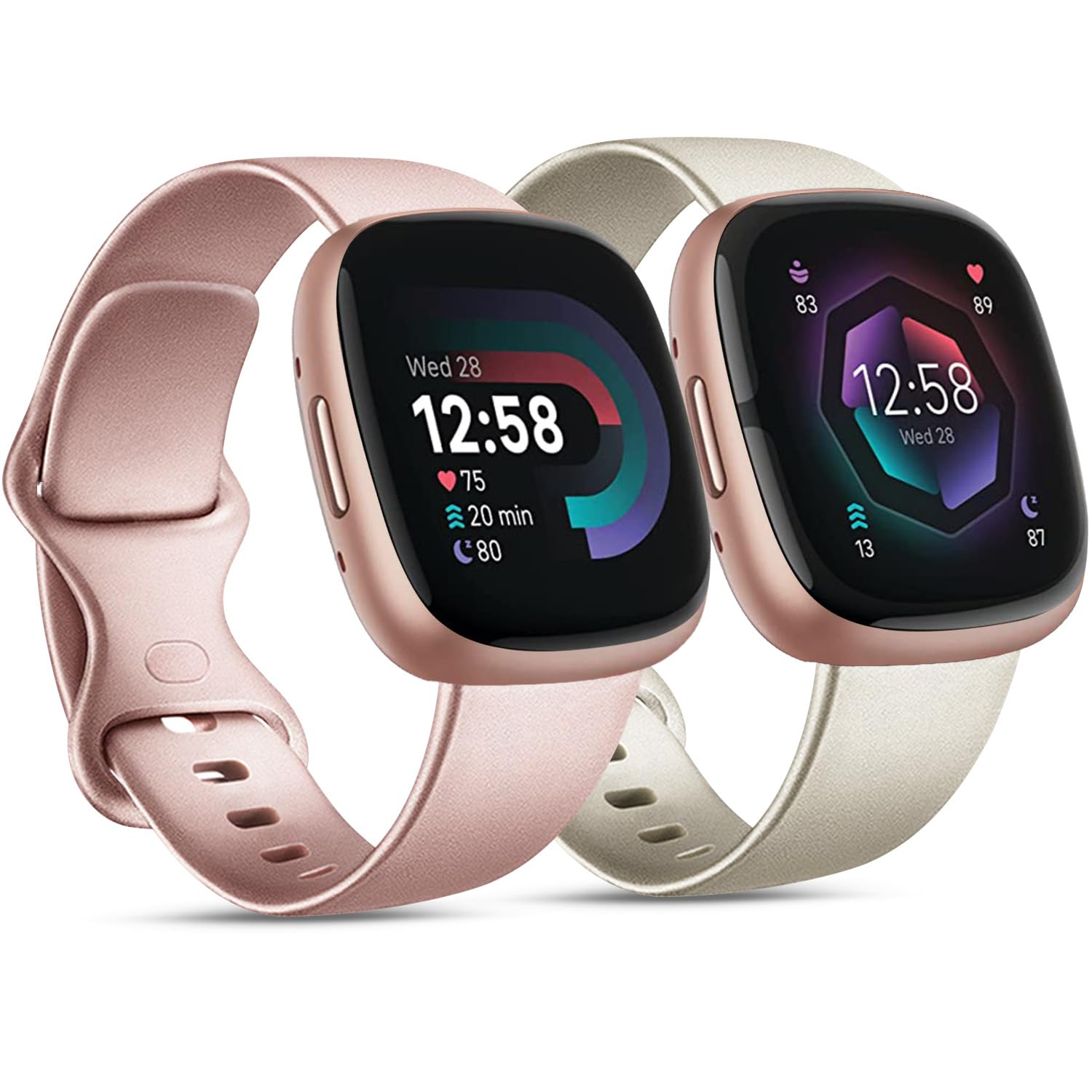 AK Straps for Fitbit Sense 2/Sense/Versa 4/Versa 3 - Silicone Sport Classic Soft Replacement Band for Women Men (Pack F,S)