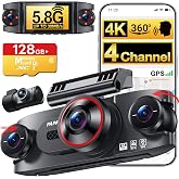 4 Channel 360&deg; Dash Cam, 4K Front + 1080P Rear/Left/Right, 5GHz WiFi 30MB/s | Free 128GB SD Card, Voice Control Dash Camera, APP, GPS, 3" IPS Screen, Night vision, G-Sensor, Parking Mode, Loop Recording