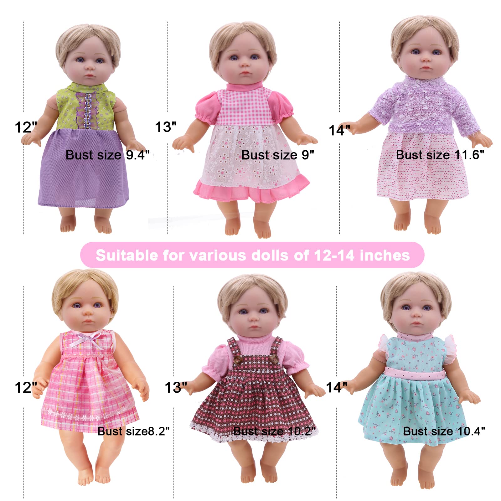 Alive Baby Doll Clothes and Accessories - 12 Sets Girl Doll Princess Dress for 12-14 Inch Dolls - Cute Outfits for Little Girls' Christmas & Birthday