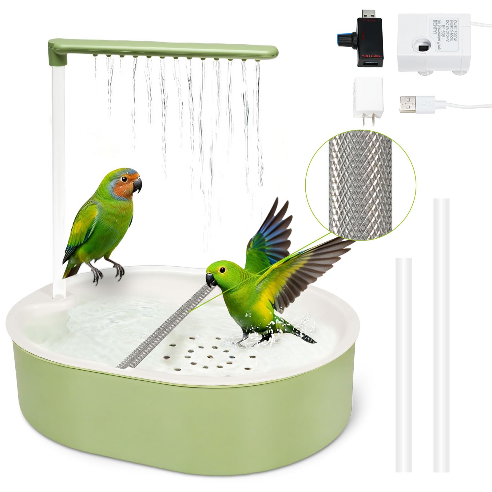 Photo 1 of **NON FUNCTIONAL** Automatic Parakeet Bird Bath for Cage Large Parrot Shower Bath with Adjustable Water Flow Bird Shower Fountain Indoor Bathtub Stainless Perch Bird Cage Accessory for Birds Cockatiel Conure Budgie