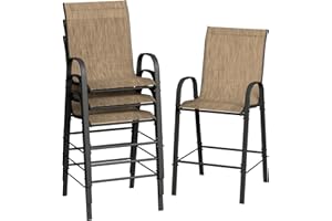 Amopatio Outdoor Bar Stools Set of 4, Comfortable Bar Hight Patio Chairs, All-Weather Textile Patio Bar Stools, Sturdy High Back Outdoor Bar Chairs for Backyard, Balcony, Porch, Brown