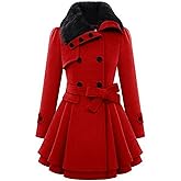Zeagoo Women's Fashion Faux Fur Lapel Double-Breasted Thick Wool Trench Coat Winter Warm Jacket S-2XL