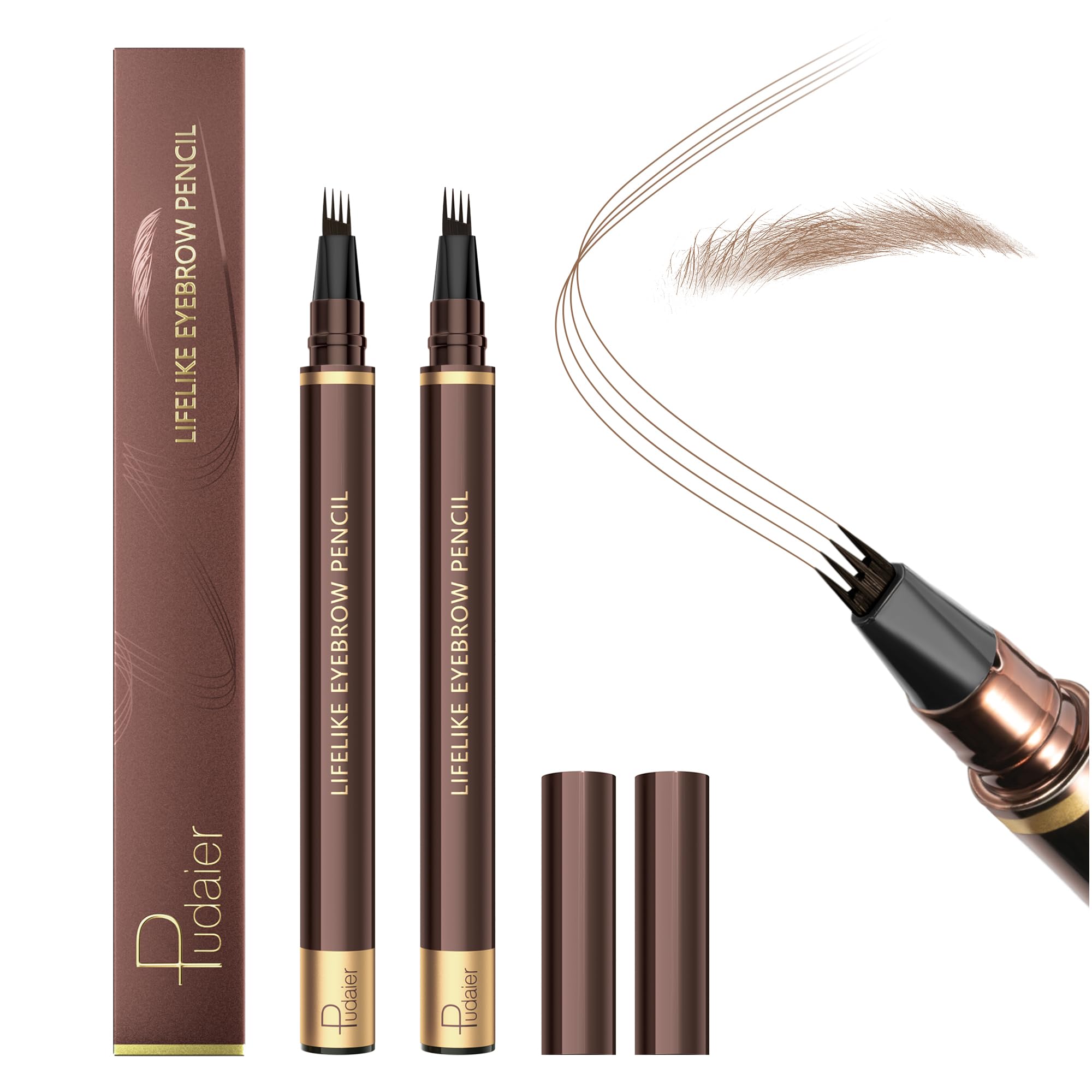 Photo 1 of 2 Pack Eyebrow Pen, Waterproof Microblading Eyebrow Pencil, 4 Tip Precise Eye Brow Makeup Pen for Women to Effortlessly Create Hair Like Natural Brows, Non Dry Out and Last All Day (Light Brown)