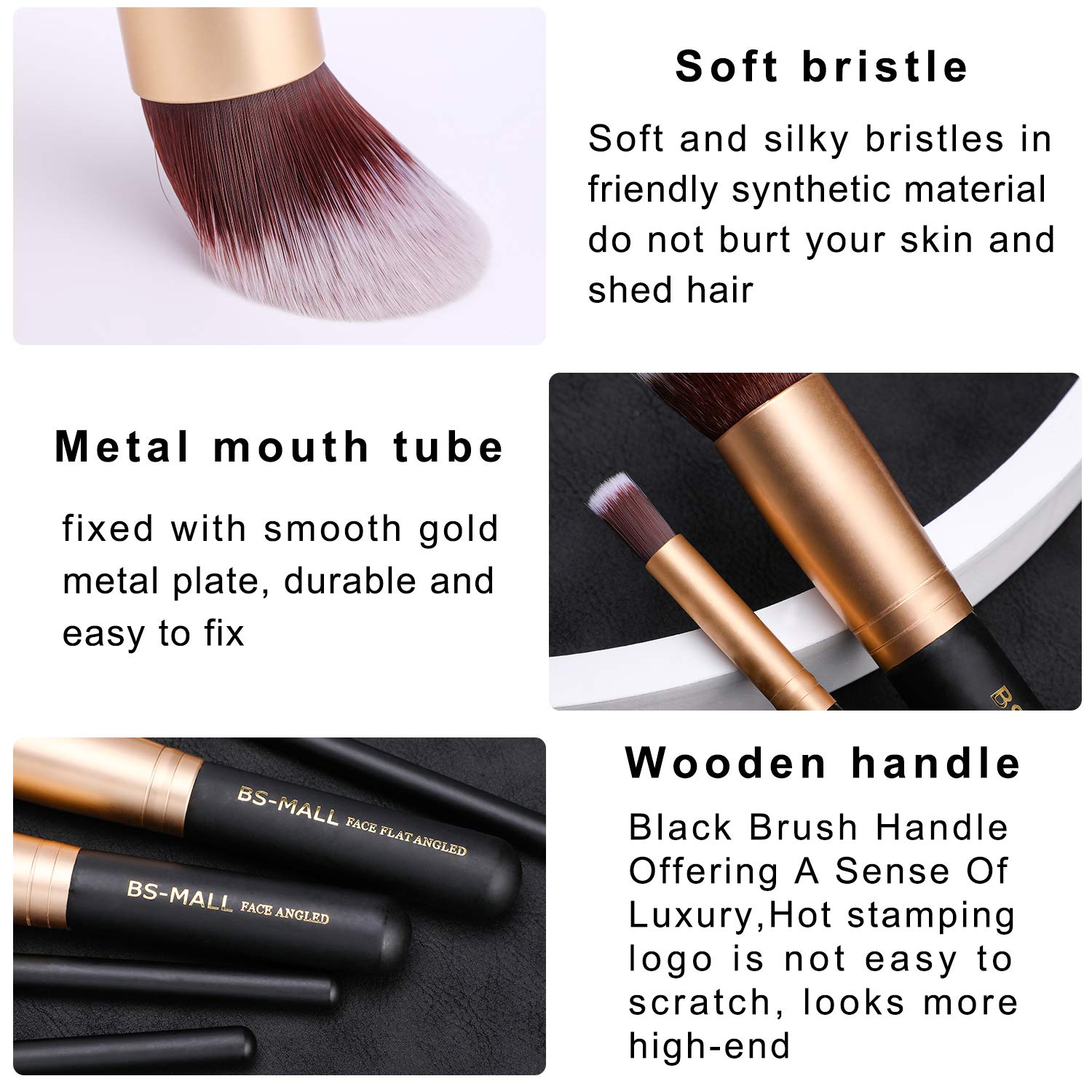 BS-MALL(TM) Makeup Brushes Premium Makeup Brush Set Synthetic Kabuki Cosmetics Foundation Blending Blush Eyeliner Face Powder Brush Makeup Brush Kit (10pcs, Golden Black): Beauty