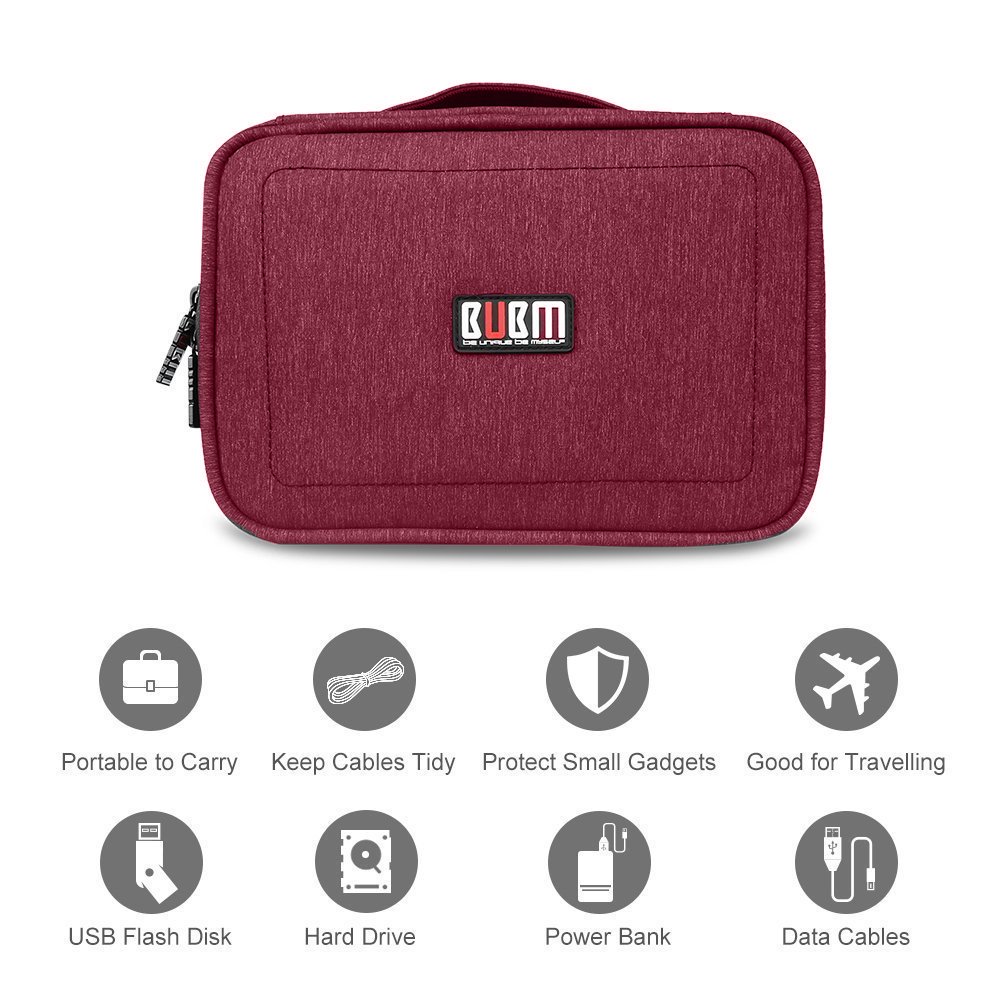 BUBM Bolso Estuche multifuncional Accesorios de Viaje Grandes accesorios electrónicos Organizadores, accesorios electrónicos Bolsa de transporte con placa de cable - Rojo