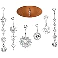 JOERICA 3-6Pcs 14G 316L Stainless Steel Belly Button Rings for Women Flower CZ Dangle Belly Button Rings Navel Piercing Jewelry