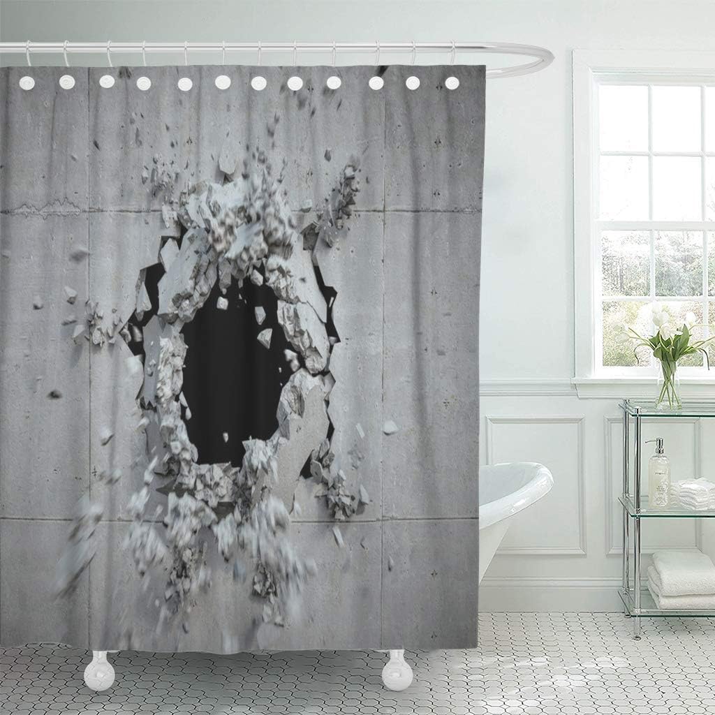 Amazon Com Abaysto Broken Explosion Concrete Wall Bullet Hole Destruction Abstract 3d Cracks Graphic Stone Bomb Bathroom Decor Shower Curtain Sets With Hooks Polyester Fabric Great Gift Home Kitchen