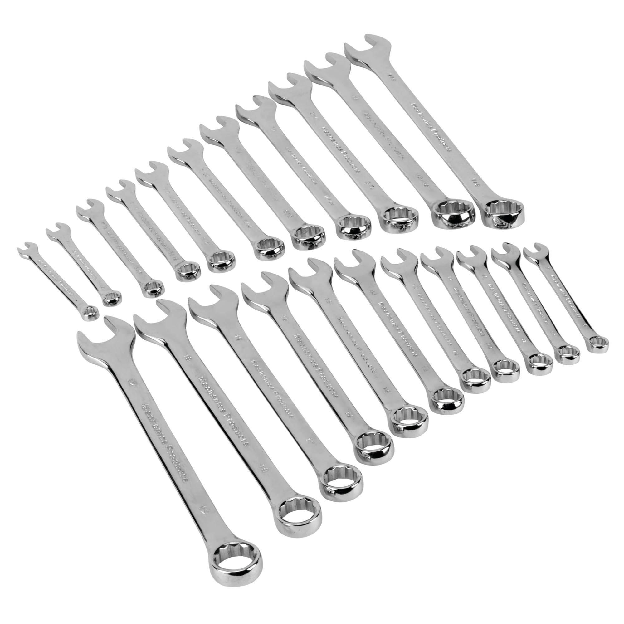 Performance Tool W1099 22-Piece SAE and Metric Wrench Set, Premium Mirror Polished Chrome Vanadium Steel, Large Size Organizer Rack, 5/16 – 7/8” & 9-19mm Combination Wrenches
