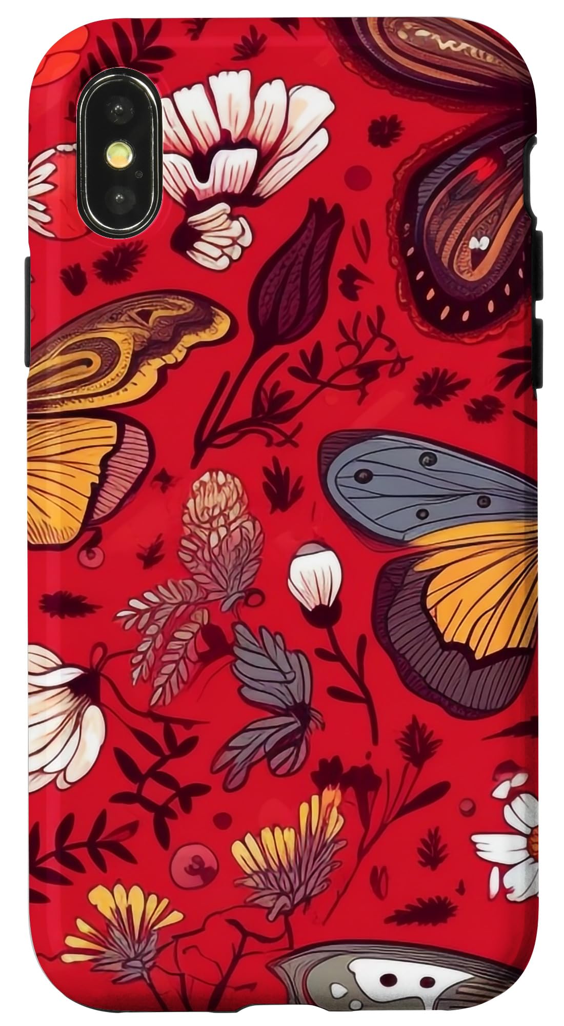 iPhone X/XS Moth Pattern Wildflower Crimson Red Case โ image 1