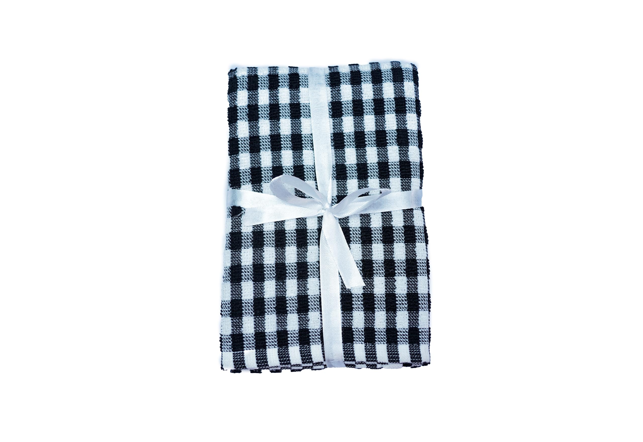 QUALITY HOME TEXTILES 100% CottonTerry Towelling Tea Towels with Hanging Loop | Pack of 3| Kitchen Hand Towels Dish Cloth Super Absorbent Soft Touch | Gift Packed Tea Towels (Black)