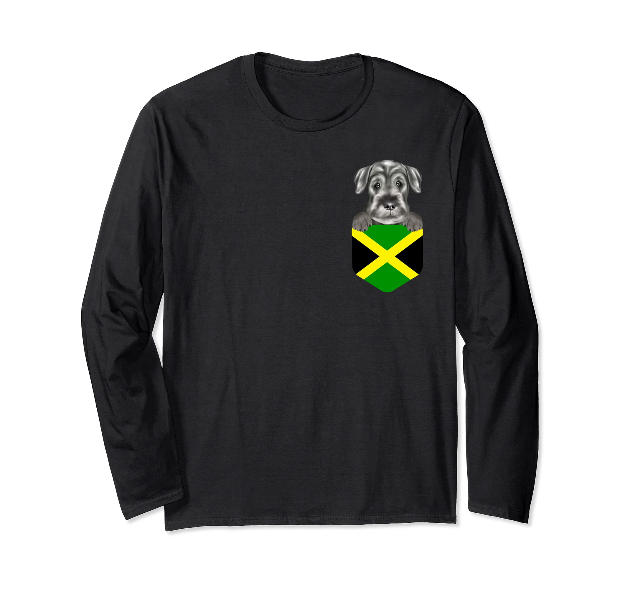 Jamaica Flag Standard Schnauzer Dog In Pocket Long Sleeve T-Shirt