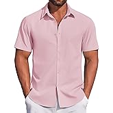 COOFANDY Men's Casual Dress Shirt Short Sleeve Button Down Shirts Summer Wedding Untucked Shirt