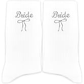 PSBGPC Bride Embroidered Socks with Silver Bow – Wedding Morning Gift, Bridal Shower Socks, Elegant Keepsake Gift for Bride.(035)