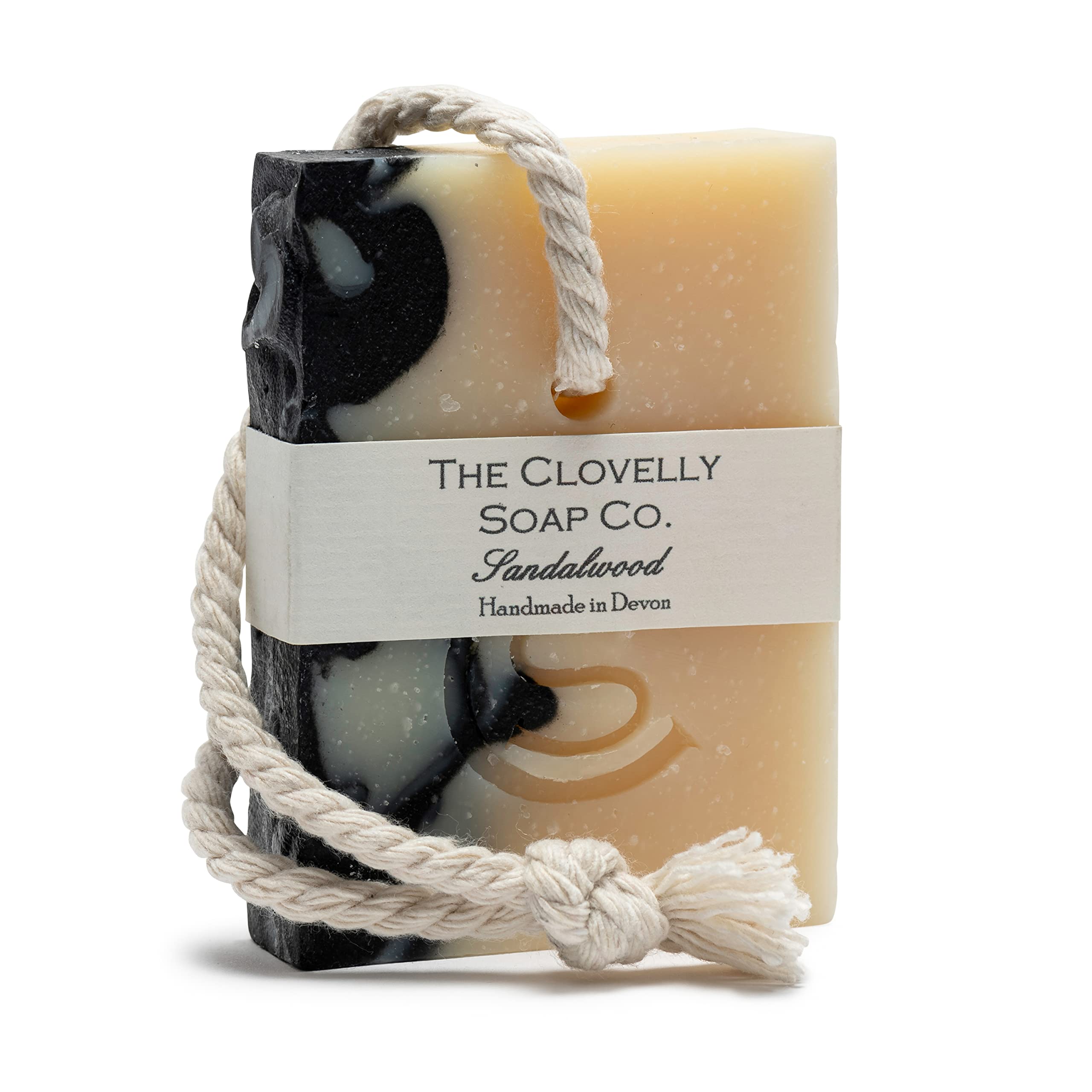 Clovelly Soap Co Natural Handmade Soap on a rope Bar (Sandalwood, 100g) For all skin types.