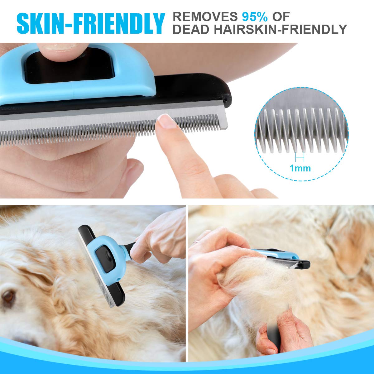 Bonve Pet Peine Perros y Gatos, Cepillo Perros Gatos，Mascotas Peine de Limpieza de Mascotas Reducir 95% Caida de Cabello Púas de Acero Inoxidable Cómodo Seguro Durable