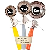 Restaurantware Bundle: 3 Ice Cream Scoops Trigger Release Stainless Steel Dishers 2/ 4 / 8 Ounce Cookie Scoops For Baking, Yellow, Gray and Orange, Portion Control, Cookie Dough, Cupcake Batter