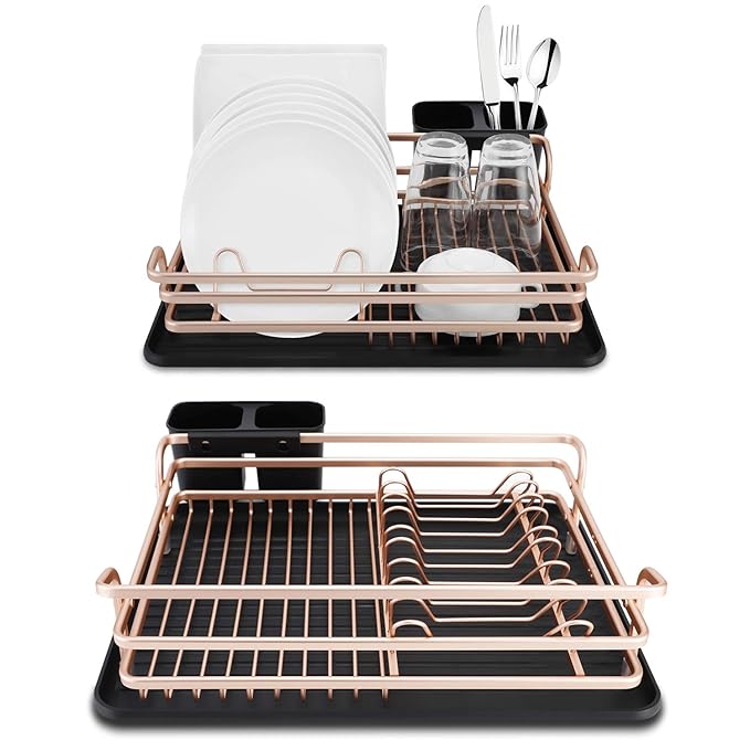 SPENING Dish Rack and Drainboard Set Deluxe Aluminum Kitchen Drying